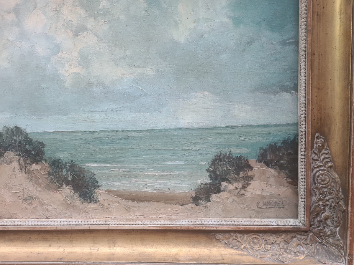 Huile sur toile fin XIX eme bords de mer signé l. Warner-photo-2