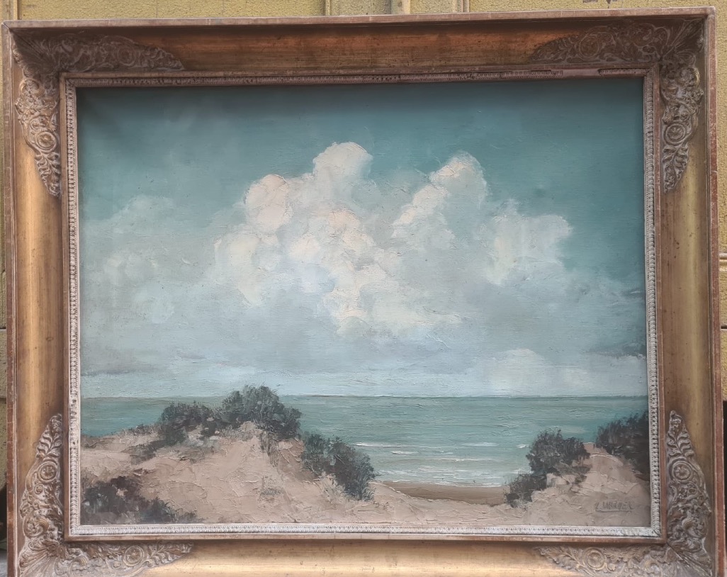 Huile sur toile fin XIX eme bords de mer signé l. Warner