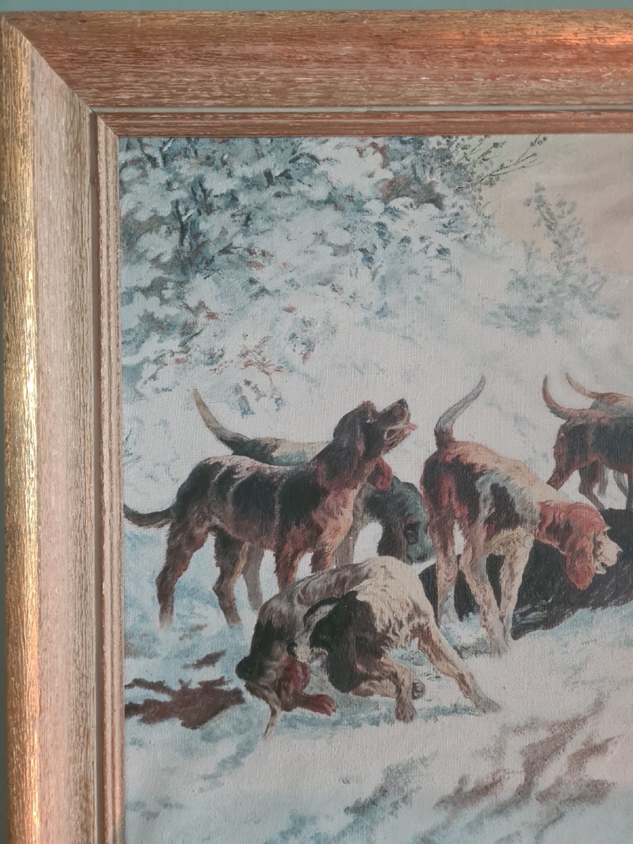 Hst Winter Hunting Scene, Signed, Late 19th Century-photo-2