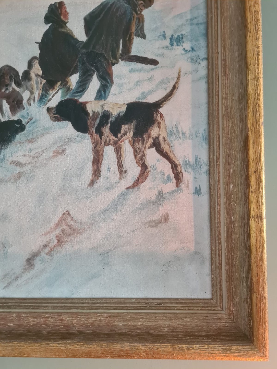 Hst Winter Hunting Scene, Signed, Late 19th Century-photo-3