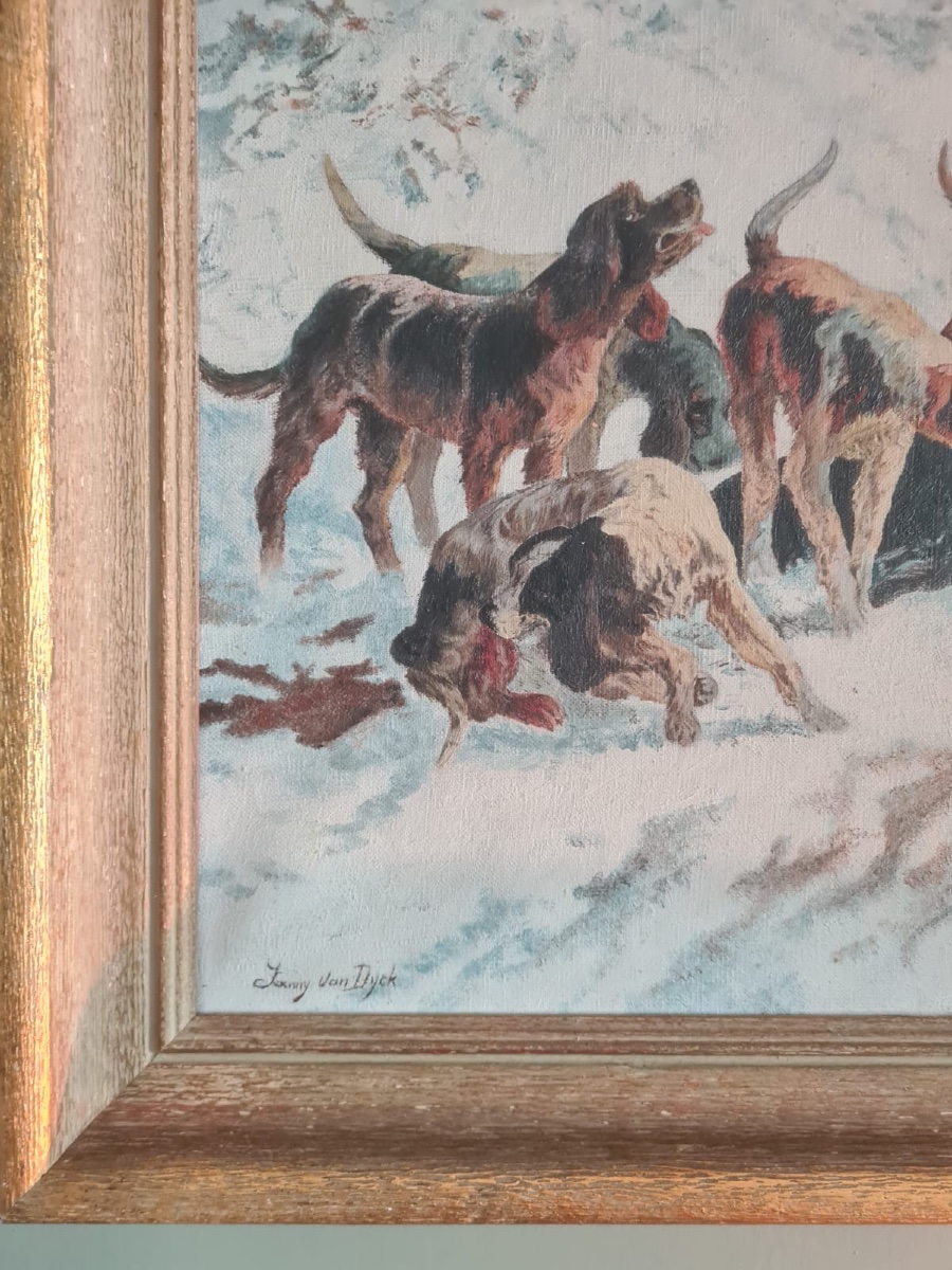 Hst Winter Hunting Scene, Signed, Late 19th Century-photo-4