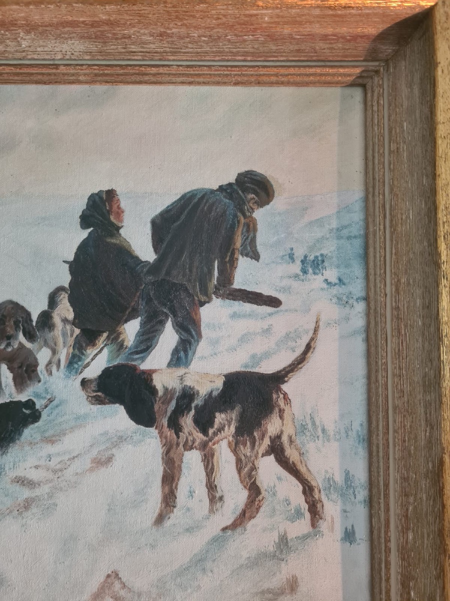Hst Winter Hunting Scene, Signed, Late 19th Century-photo-3