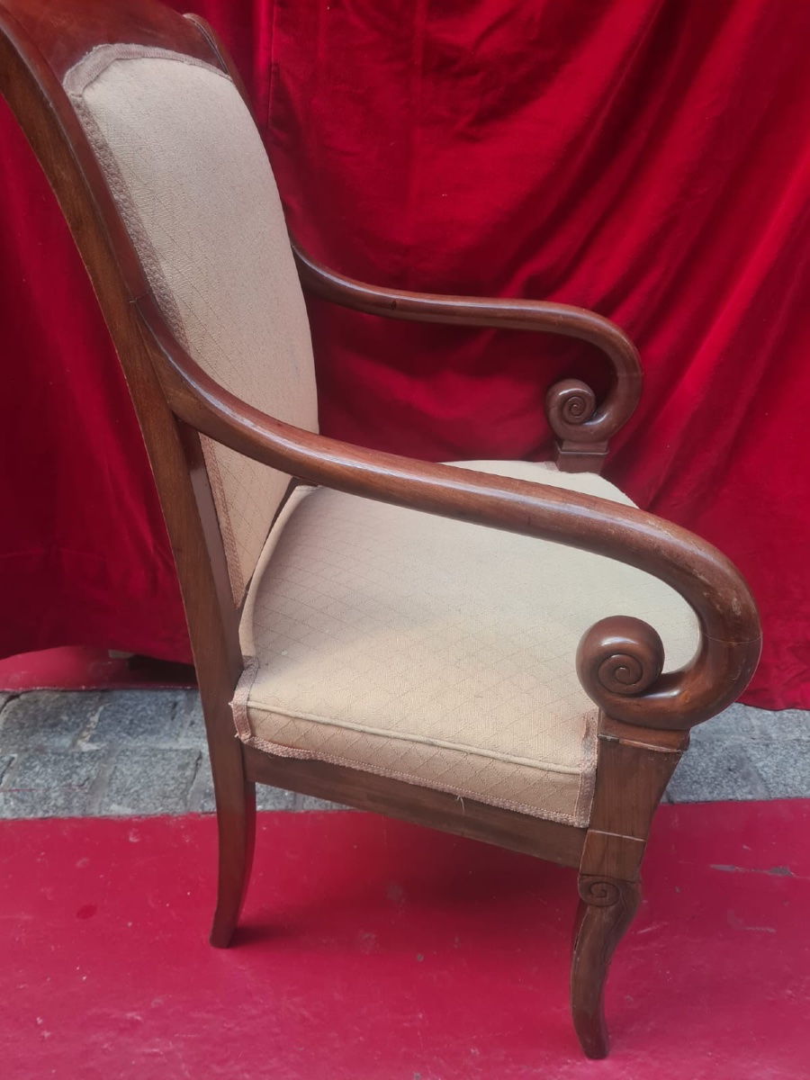 19th-century Varnished Mahogany Armchair With Armrests-photo-2