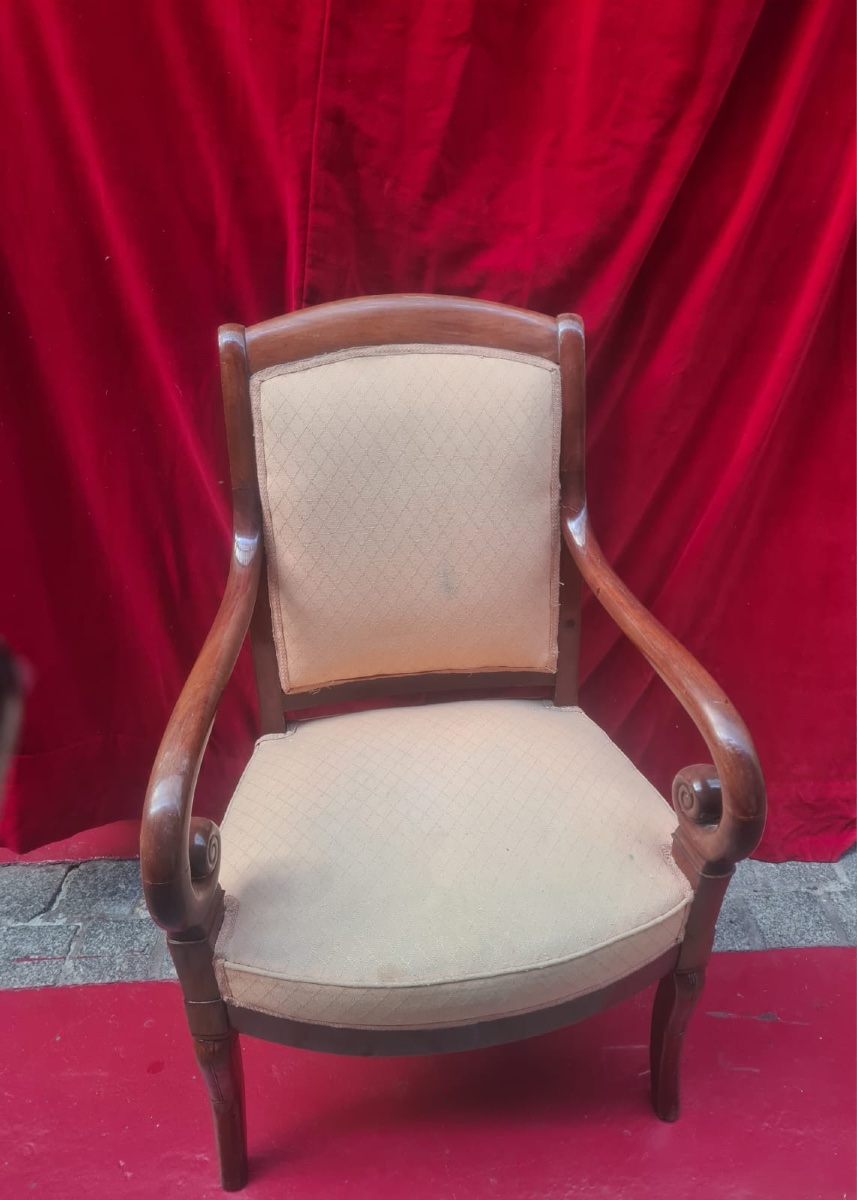 19th-century Varnished Mahogany Armchair With Armrests-photo-3