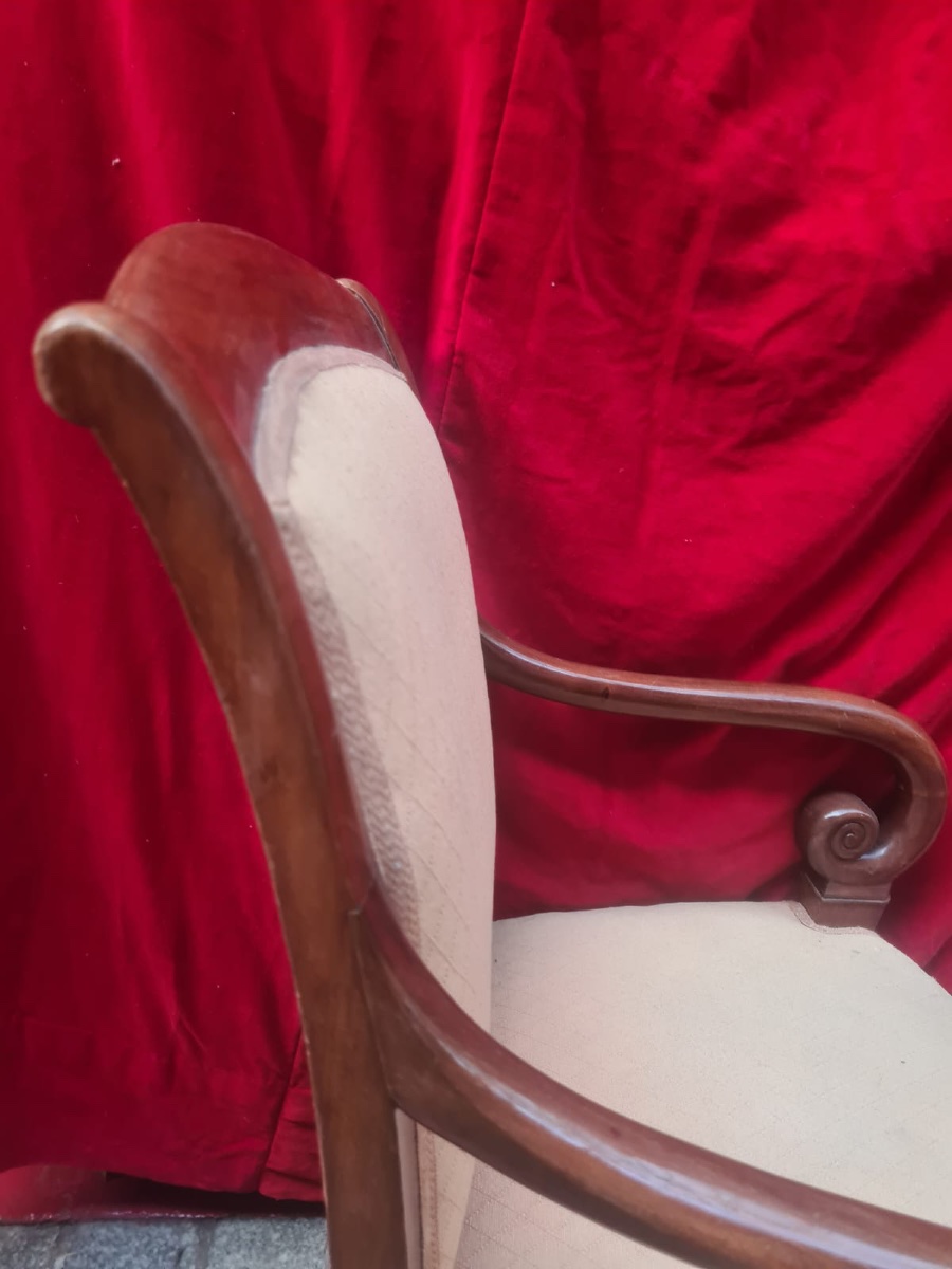 19th-century Varnished Mahogany Armchair With Armrests-photo-3
