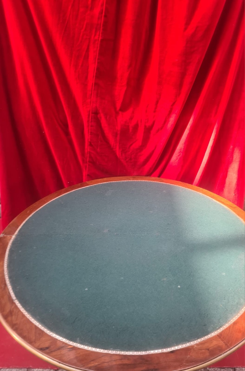  Table de jeux demie-lune vernie en acajou massif de style Louis XVI-photo-1