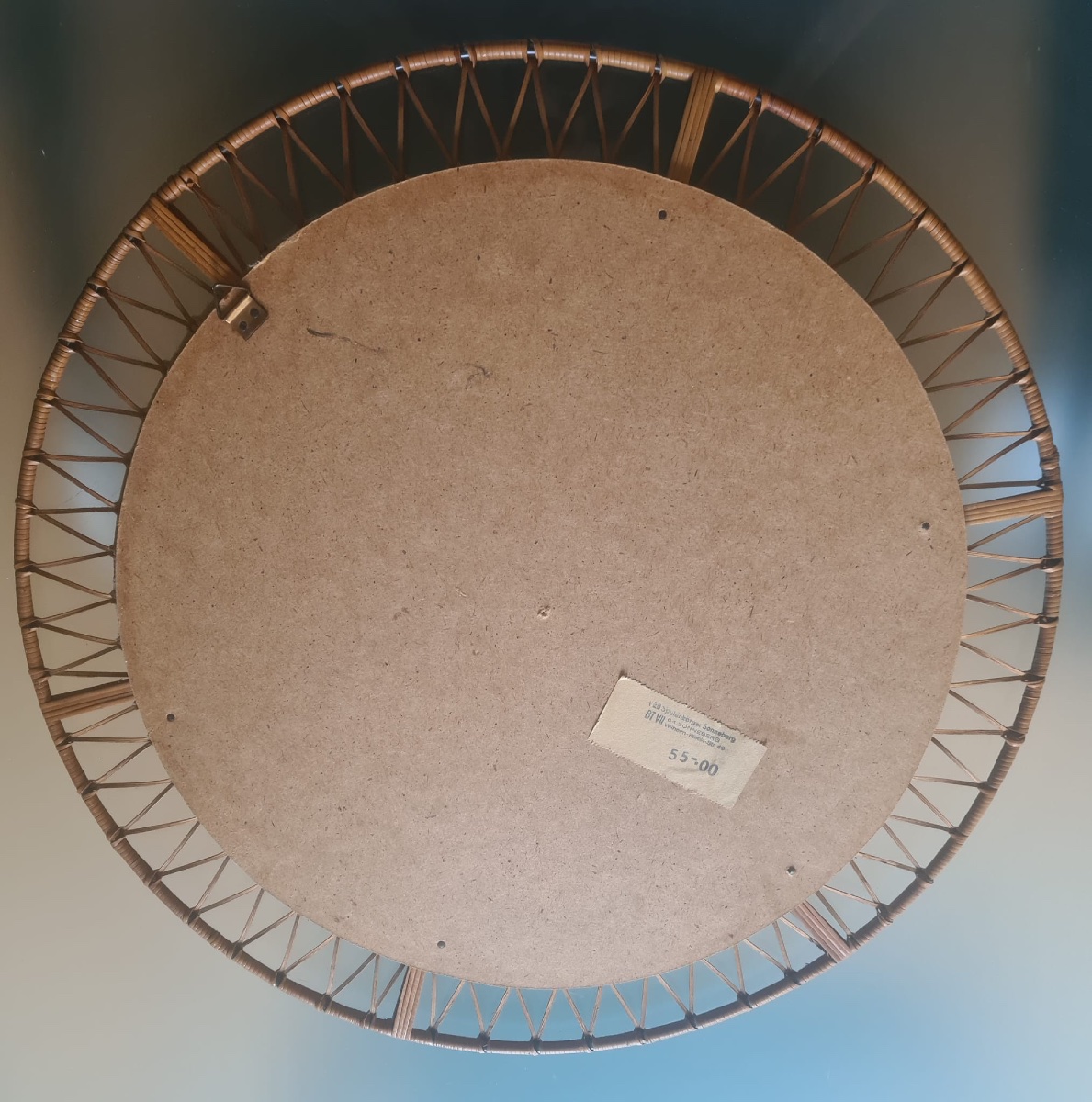 Miroir rond cadre osier tressé vintage 1960 -photo-3