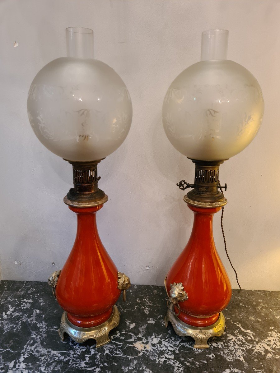 Paire de Lampe à Pétrole Couleur Corail