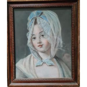 Pastel Fin XVIII ème Jeune Fille Au Foulard