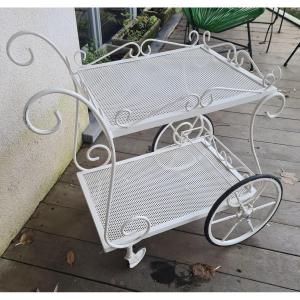 Garden Trolley Year 60's In White Lacquer Iron