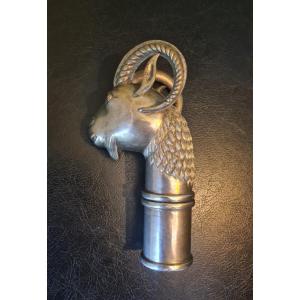 Goat's Head In Silver Metal Late 19th Eme