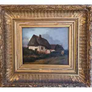Painting Thatched Cottage By Lb Millet Late 19th Eme