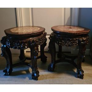 Pair Of Chinese Selettes Late 19th Century In Ironwood