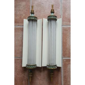 Pair Of Brass And Glass Sconces 1930's