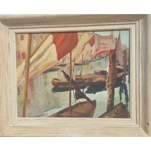 Hst des années 1930 port de San Remo ou Nice de Adolphe Laout
