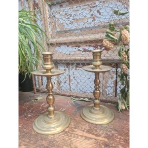 2 bougeoirs en Bronze XVII eme St Jean Batiste