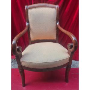 Fauteuil à crosses acajou vernis tapissé 19eme