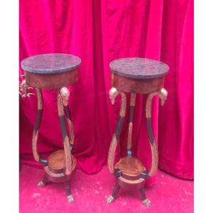 Pair Of Empire-period Tripod Pedestal Tables Used As Planters
