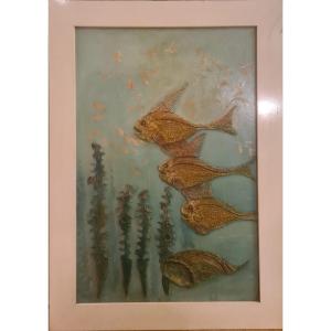 Panneau décoratif bas relief poisson XX eme
