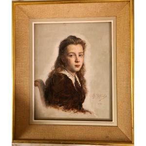 Hst De Charles Jalabert 1897 Portrait Of A Young Girl