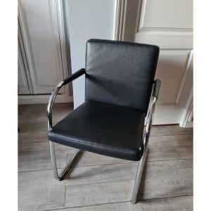 Armchair Black Leather Chromed Steel By Antonio Citterio