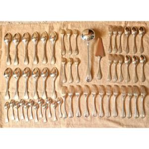 Cutlery Set Christofle Perles Collection 56 Pieces In Silver Metal