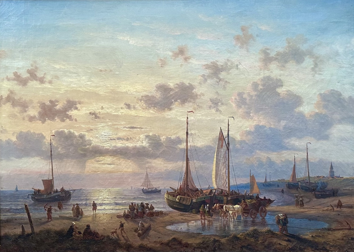 George Willem Opdenhoff (1807-1873) Sunset On The Coast-photo-4