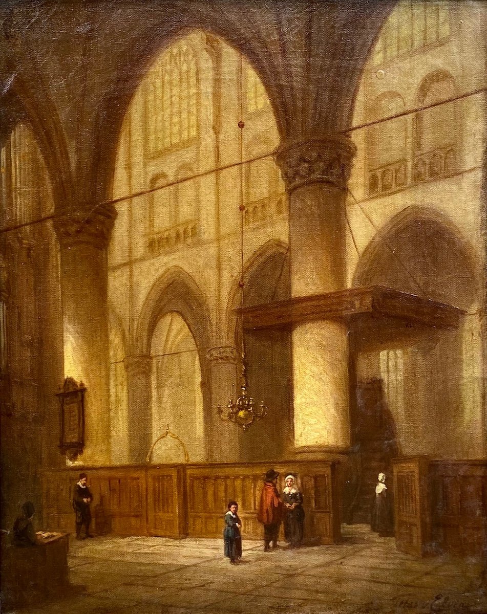 Jean Tetar van Elven (1805 Amsterdam – 1889 Voorschoten) "Intérieur de l'église"-photo-2