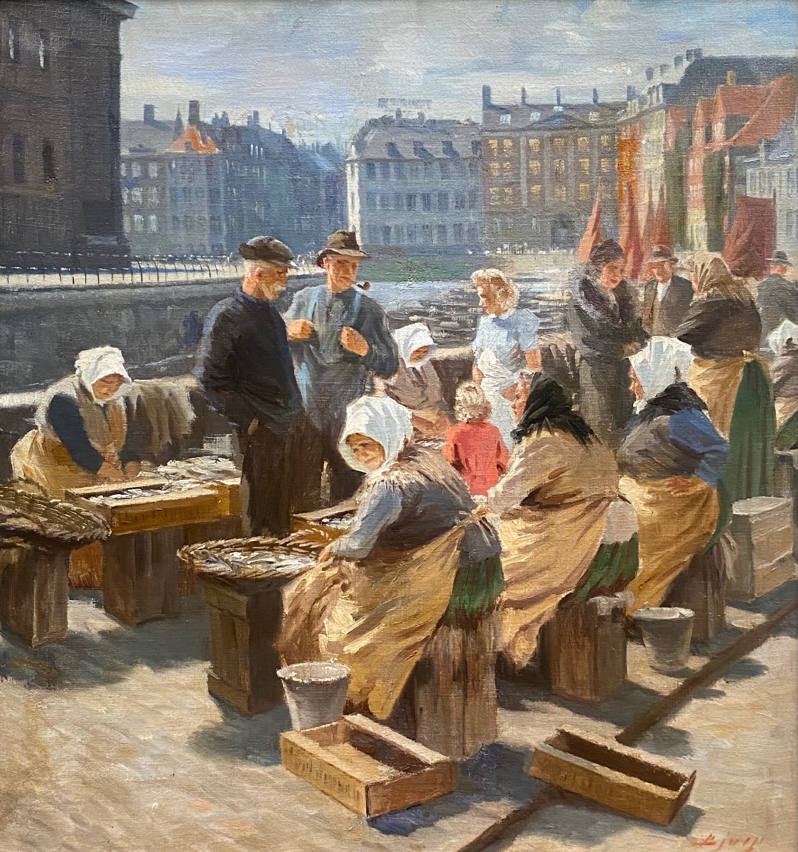 Søren Christian Bjulf (løgstør, 1890 - 1958) "fish Market In Copenhagen"-photo-2