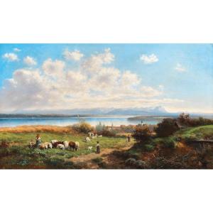 Ernst J. Engelmann (1820 - 1920) - Scène au Lac Chiemsee