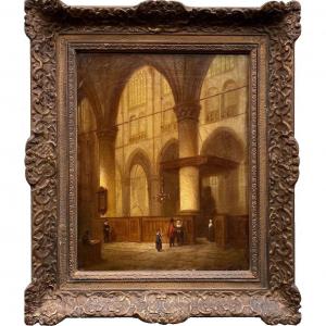 Jean Tetar van Elven (1805 Amsterdam – 1889 Voorschoten) "Intérieur de l'église"