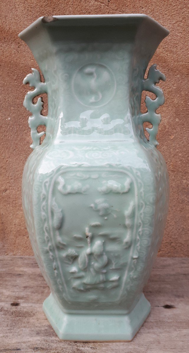 Vase chinois céladon (porcelaine verte), Chine époque Daoguang-photo-3