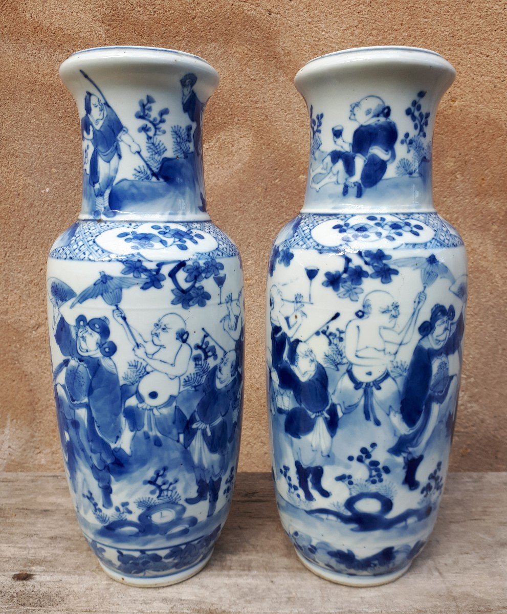 Paire De Vases Chinois Bleu Blanc, Chine Dynastie Qing-photo-2