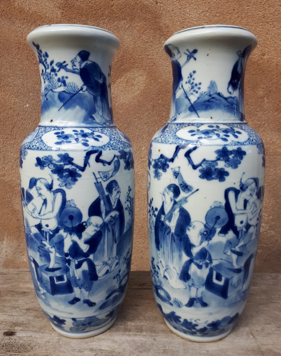 Paire De Vases Chinois Bleu Blanc, Chine Dynastie Qing-photo-4
