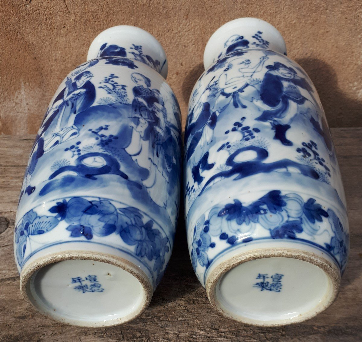 Paire De Vases Chinois Bleu Blanc, Chine Dynastie Qing-photo-4