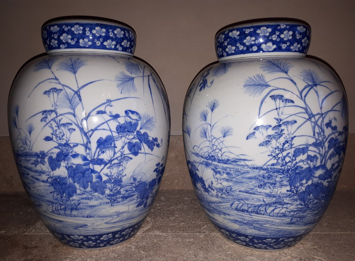 Pair Of Seto Porcelain Covered Vases, Japan Meiji Era-photo-1