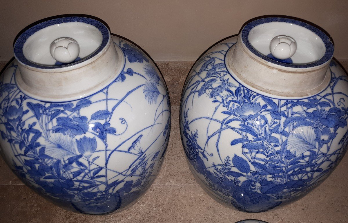 Pair Of Seto Porcelain Covered Vases, Japan Meiji Era-photo-4
