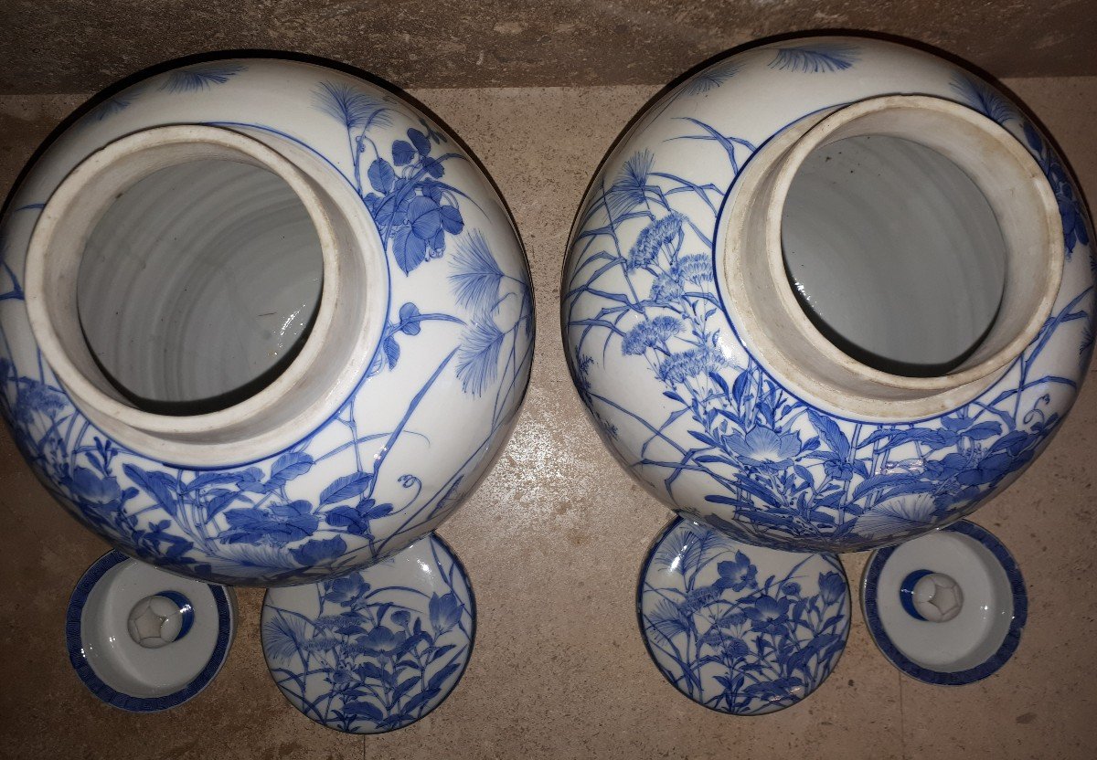 Pair Of Seto Porcelain Covered Vases, Japan Meiji Era-photo-5