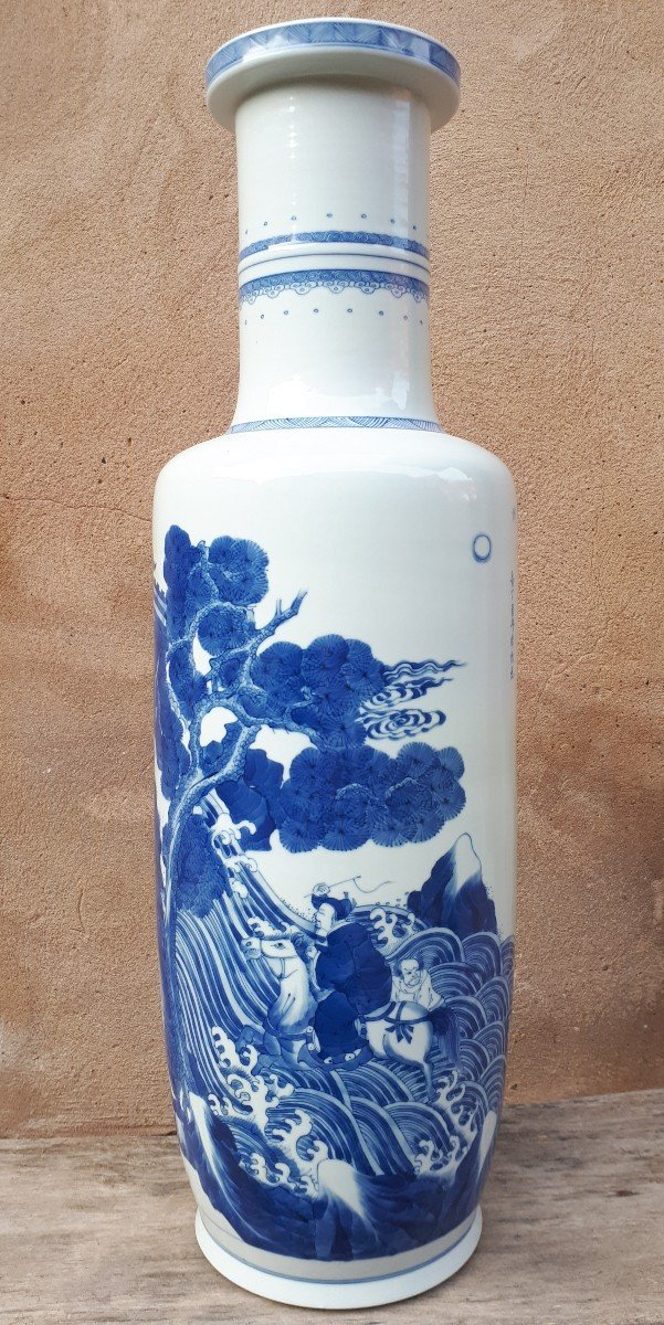 Important Vase Chinois En Porcelaine Bleu Blanc, Chine Fin De La Dynastie Qing-photo-1