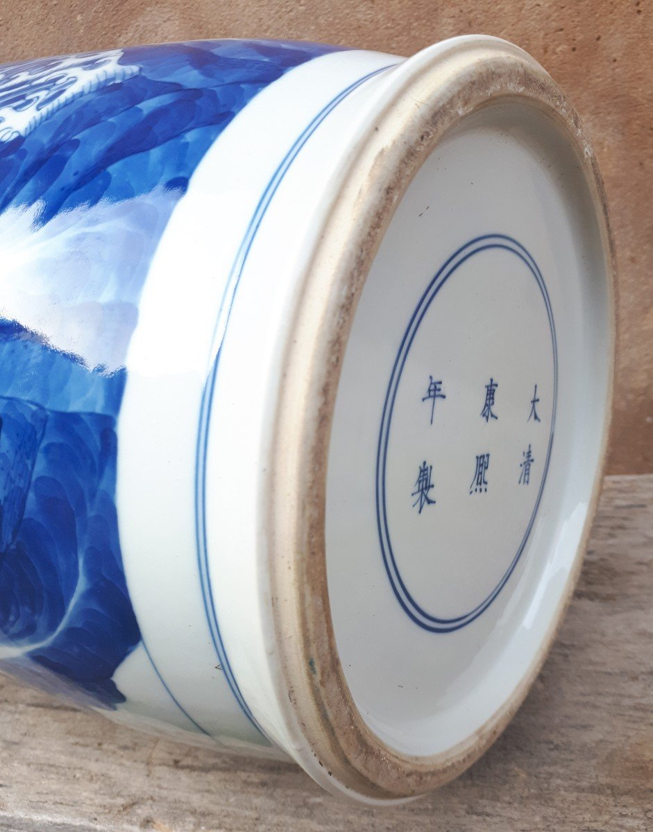 Important Vase Chinois En Porcelaine Bleu Blanc, Chine Fin De La Dynastie Qing-photo-7