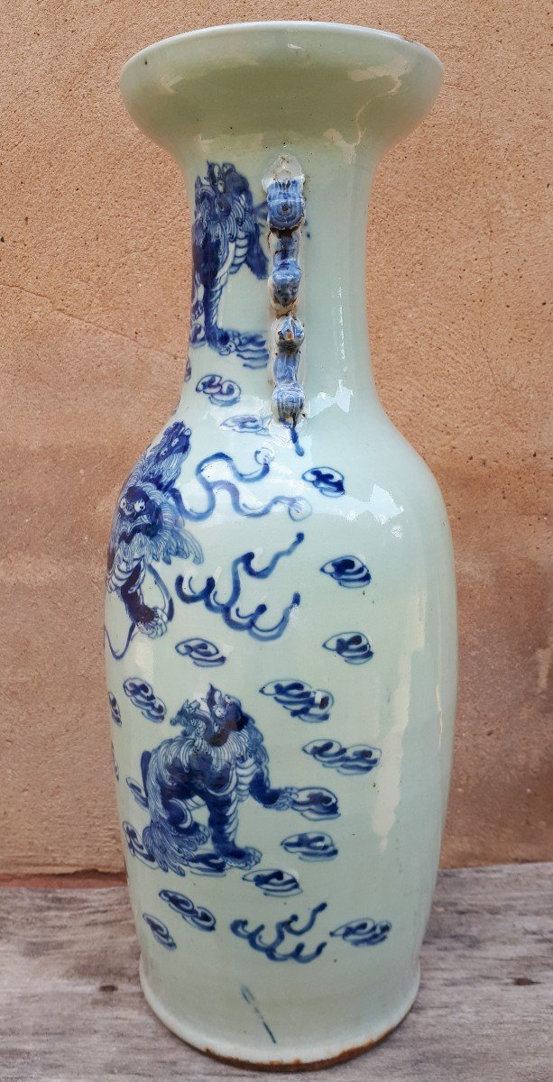 Grand Vase Chinois Céladon à Décor De Shishis, Chine XIXe-photo-1