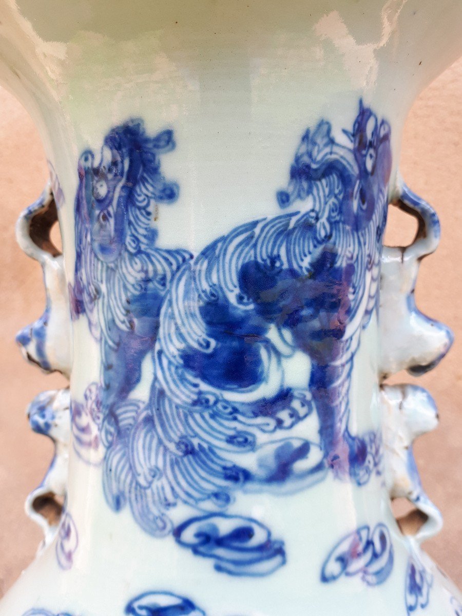 Grand Vase Chinois Céladon à Décor De Shishis, Chine XIXe-photo-6