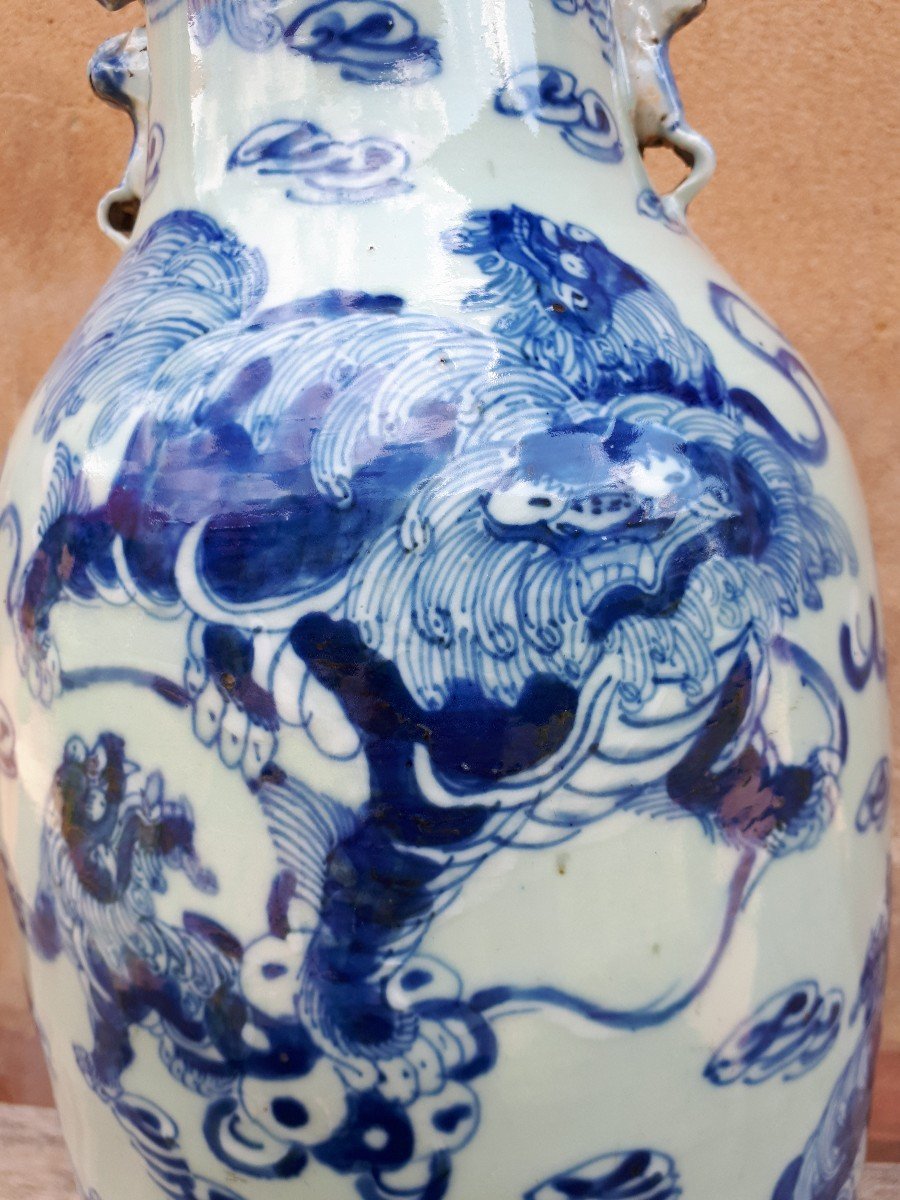 Large Chinese Celadon Vase Decorated With Shishis, China Nineteenth-photo-7