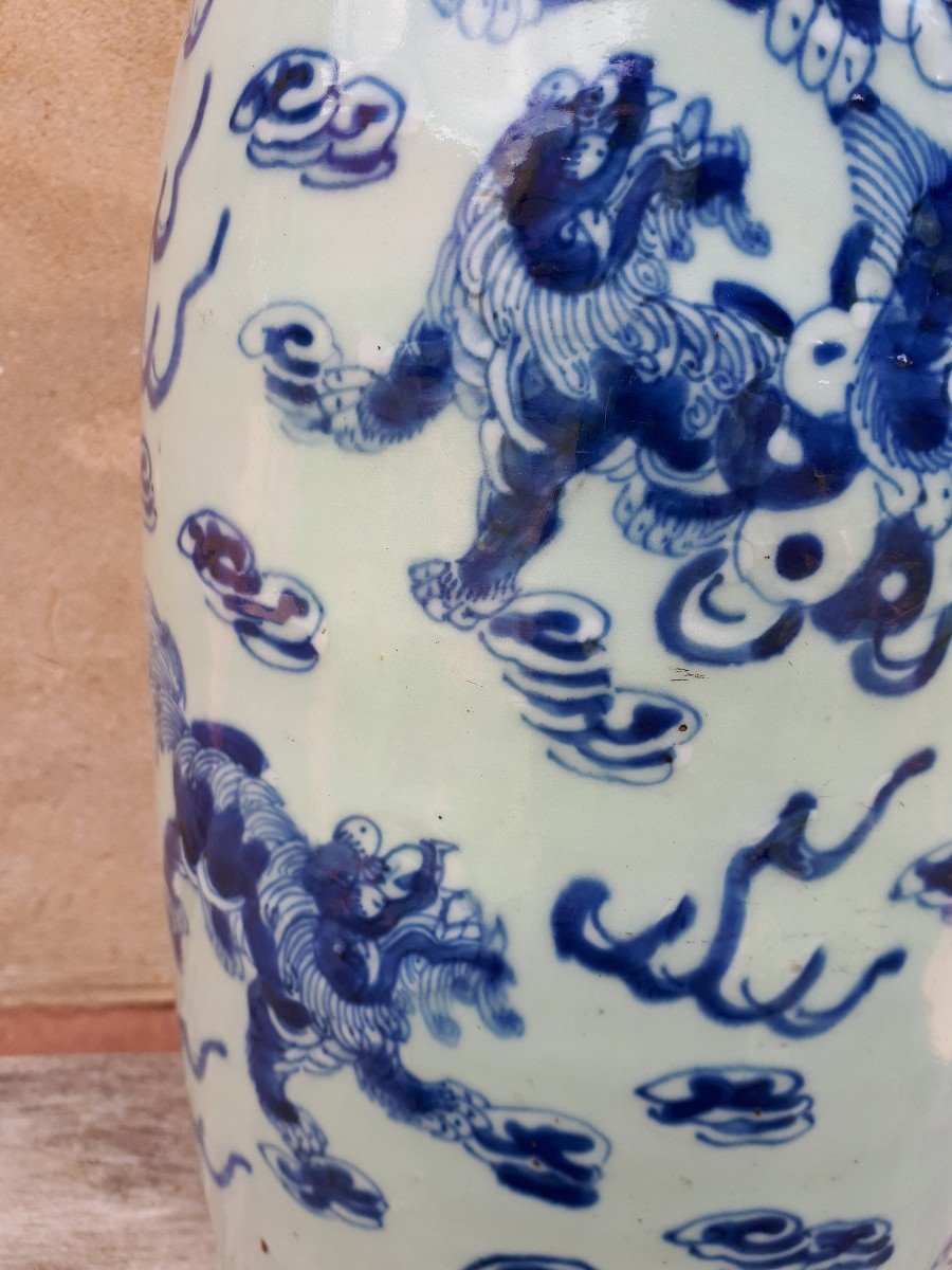 Grand Vase Chinois Céladon à Décor De Shishis, Chine XIXe-photo-8