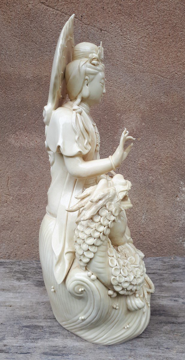 Guanyin Blanc De Chine Statue, Republic Period-photo-3