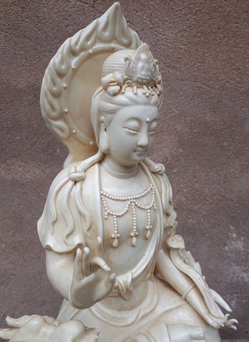 Guanyin Blanc De Chine Statue, Republic Period-photo-3