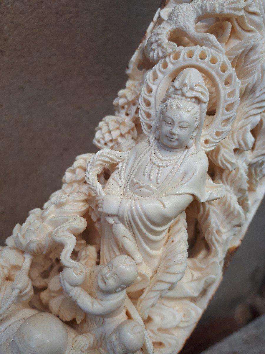 Carved Mammoth Ivory Tusk, Chinese Crafts-photo-6