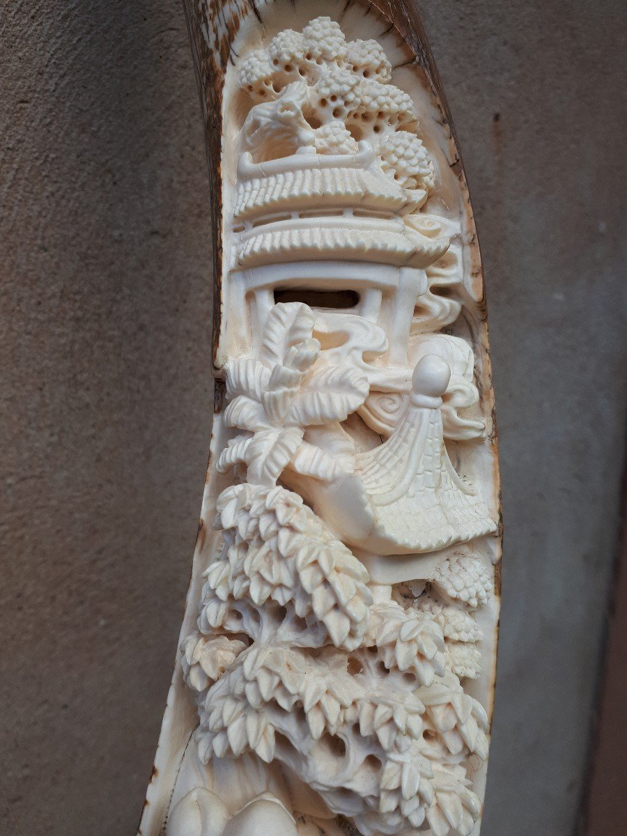 Carved Mammoth Ivory Tusk, Chinese Crafts-photo-8