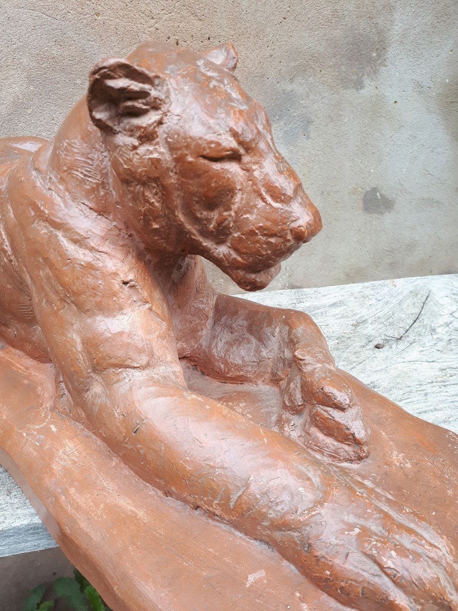 Sculpture d'Une Lionne Allongée, Par Cocry (édition  Martel)-photo-6