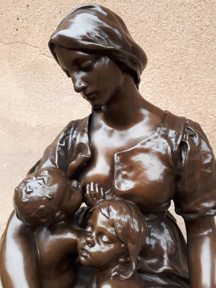 Sculpture En Bronze d'Une Mère Allaitant, Par Paul Dubois-photo-6